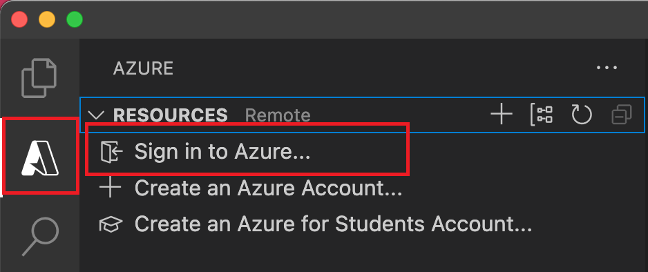 Captura de tela da janela de entrada no Azure no VS Code.