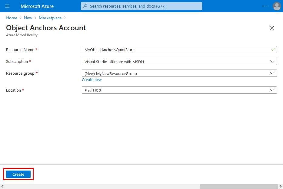 Enter Object Anchors resource account details