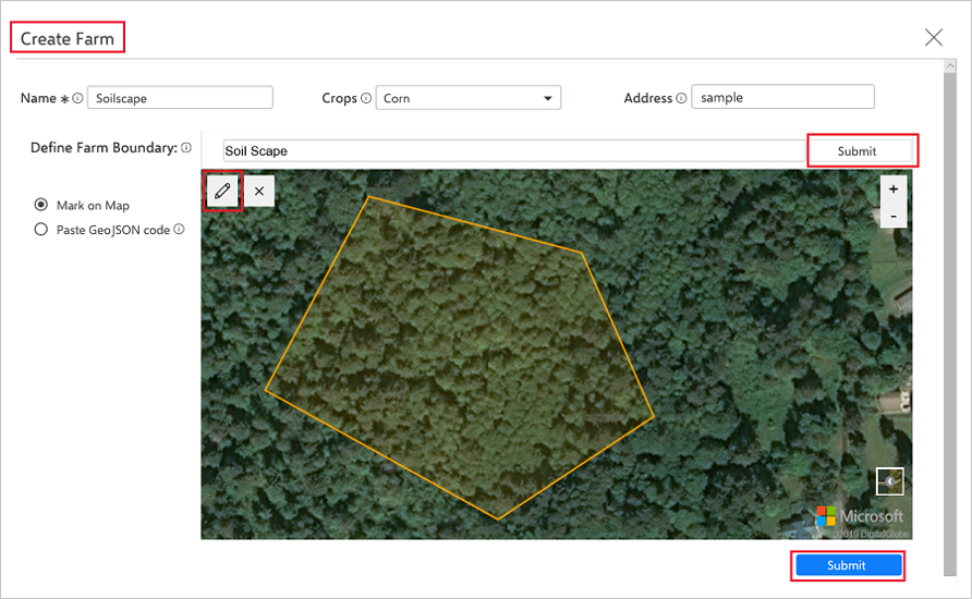 Captura de tela que mostra os limites desenhados em um mapa.
