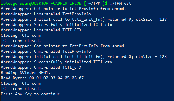 Captura de tela que mostra a saída do EFLOW dTPM.