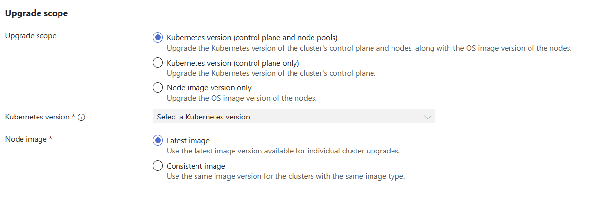 Captura de tela do painel da criação de execuções de atualização no portal do Azure. A seção de escopo de atualização é mostrada.