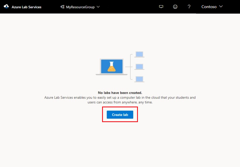 Screenshot of Azure Lab Services portal. New lab button is highlighted.
