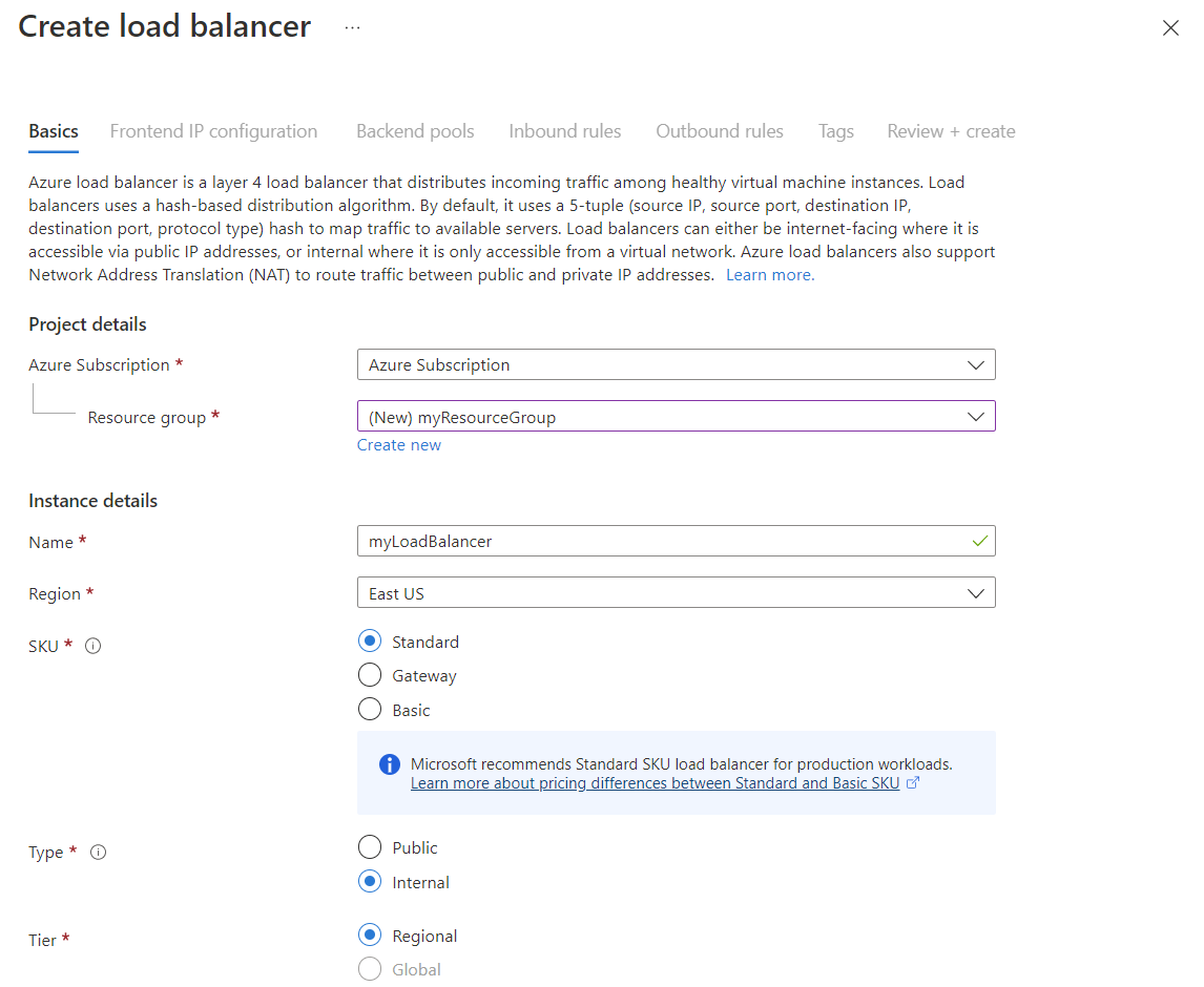 Screenshot of create load balancer public.