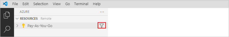 Screenshot shows Azure window with subscriptions and selected filter icon.