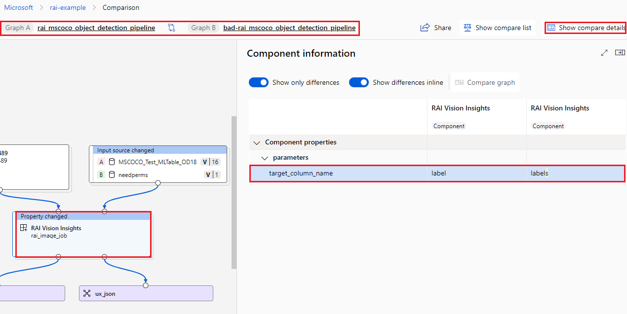 Captura de tela mostrando o parâmetro alterado e a guia informações do componente.