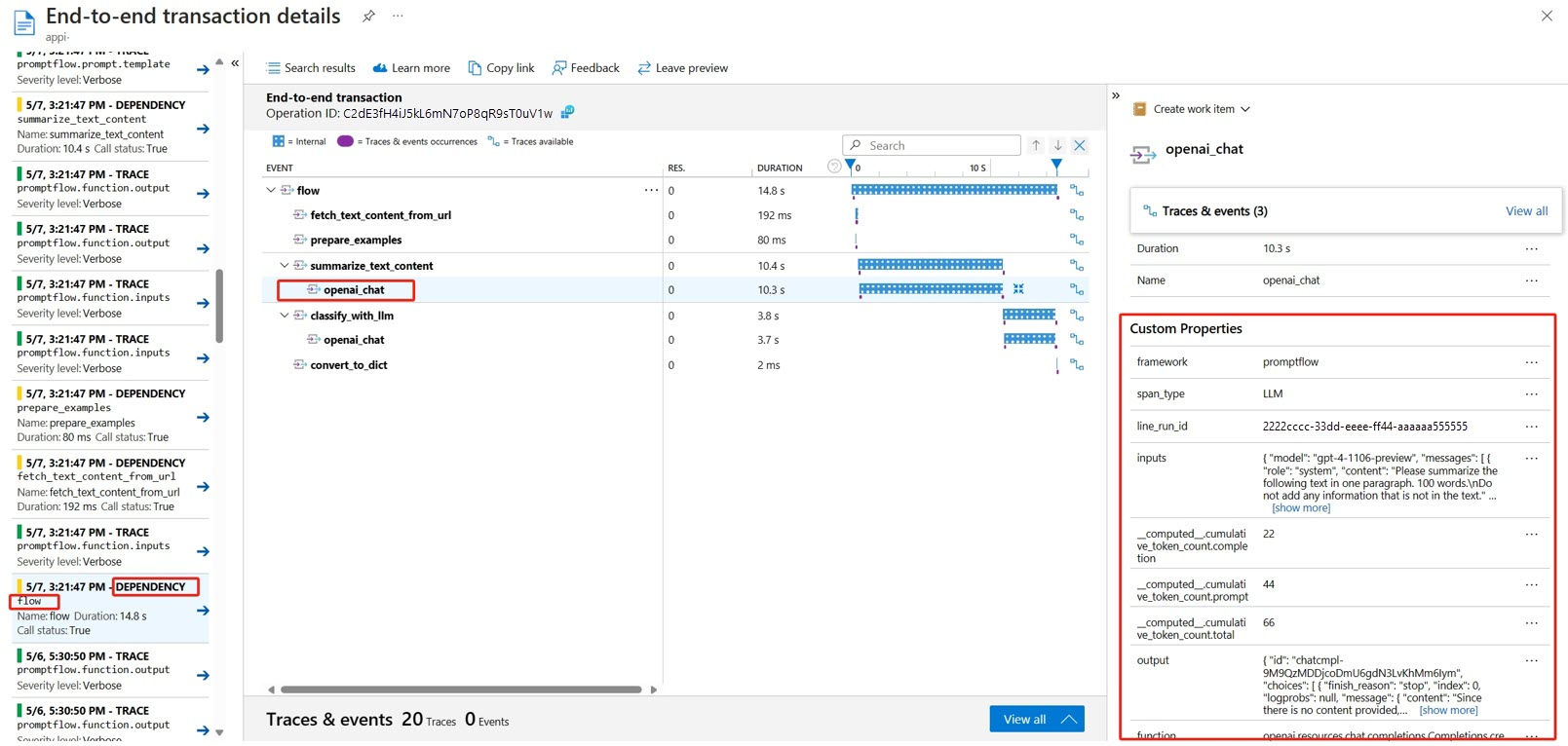 Captura de tela do rastreamento de dados nos insights do aplicativo.