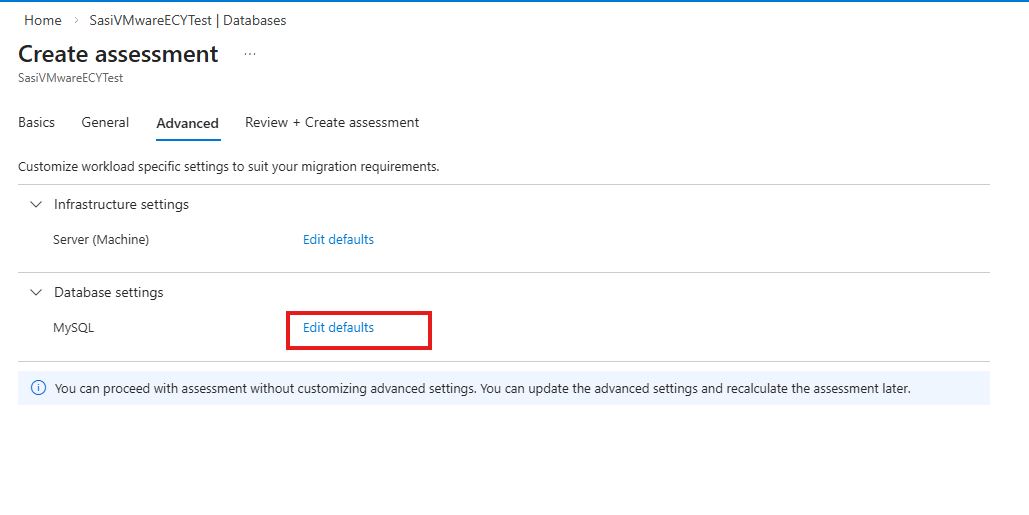 Captura de tela sobre como editar as configurações de avaliação do MySQL.