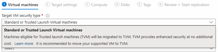 Captura de tela mostrando máquinas virtuais de inicialização padrão ou confiáveis.