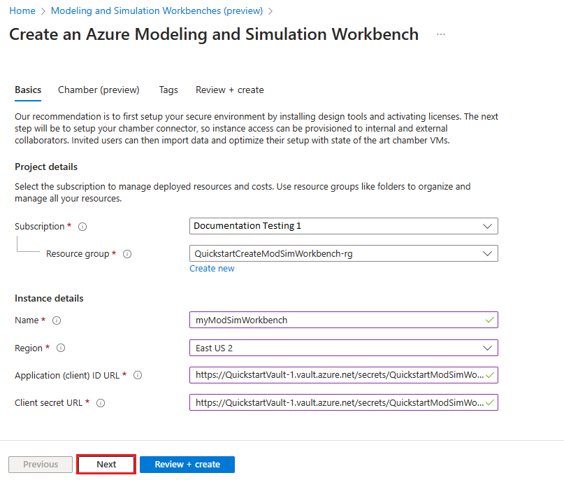 Screenshot of the Workbench details section showing where you type and select the values.