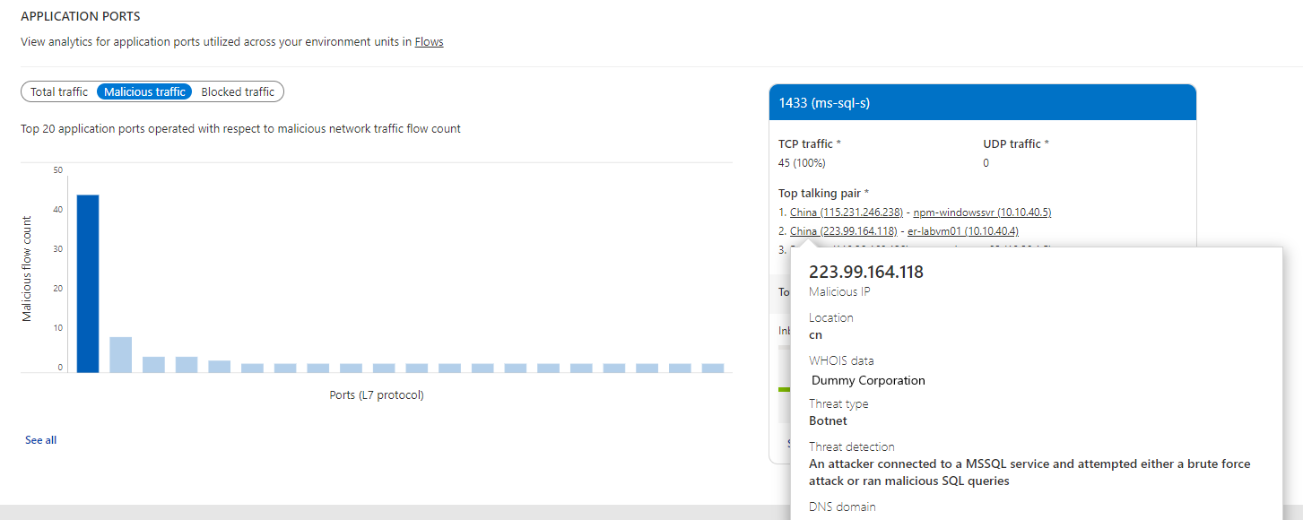 Screenshot that displays the malicious IP information in tool tip.
