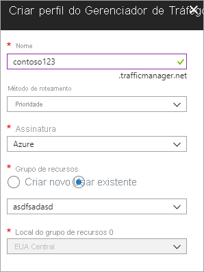 Screenshot of creating Traffic Manager profile.