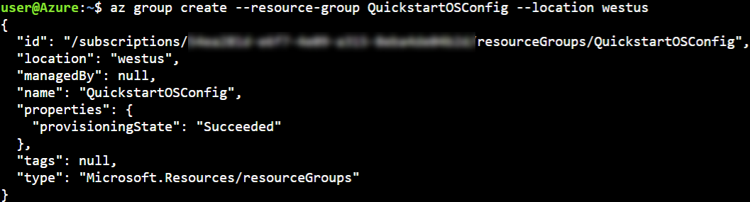 screenshot of az group create command