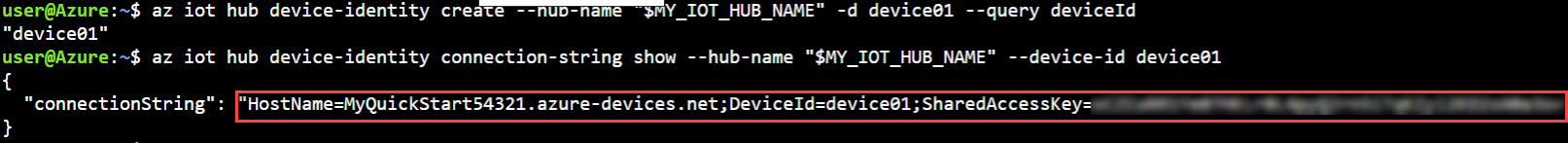 screenshot of example az iot commands
