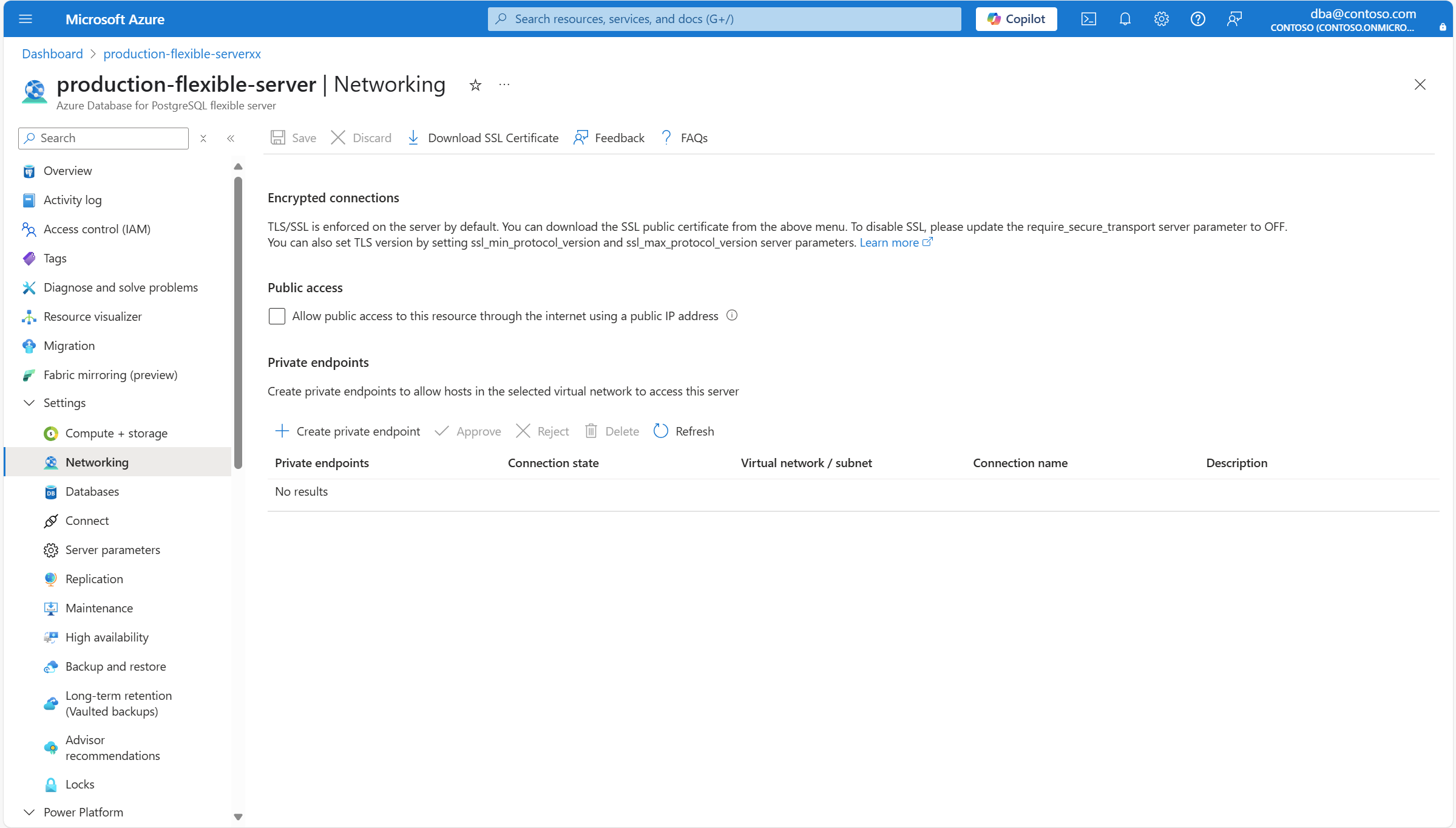 Captura de tela mostrando como começar a adicionar um novo ponto de extremidade privado.
