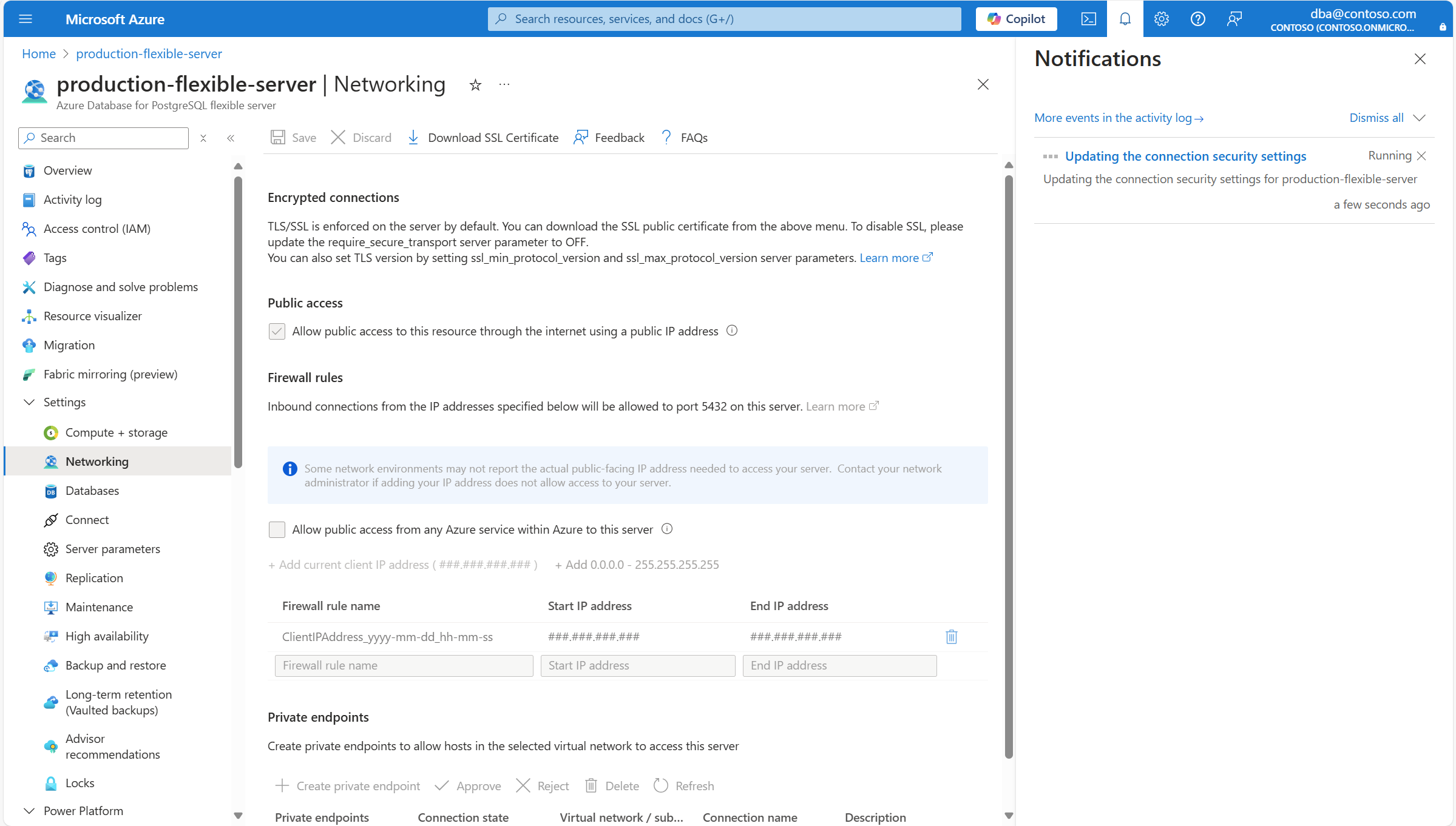 Captura de tela mostrando um servidor cujas configurações de rede estão sendo salvas.