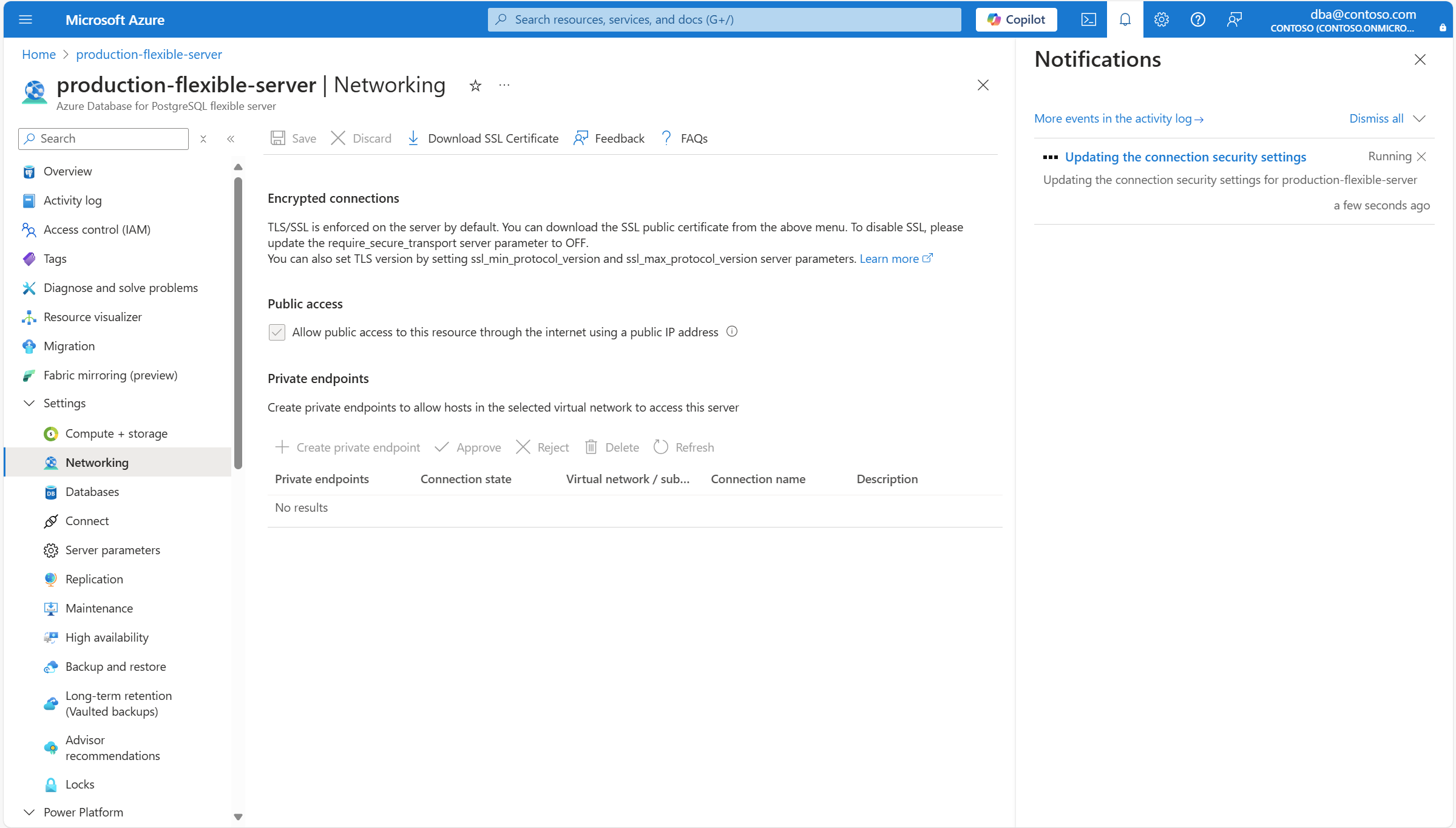 Captura de tela mostrando um servidor cujas configurações de rede estão sendo salvas.