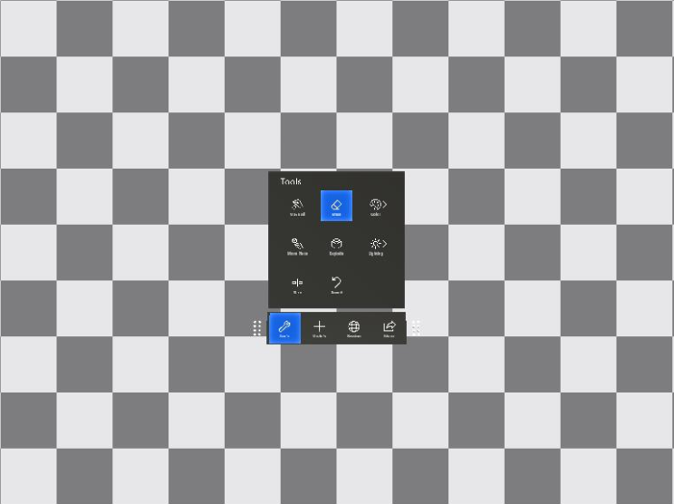 Captura de tela mostrando uma grade de quadrados pretos e brancos com um menu 