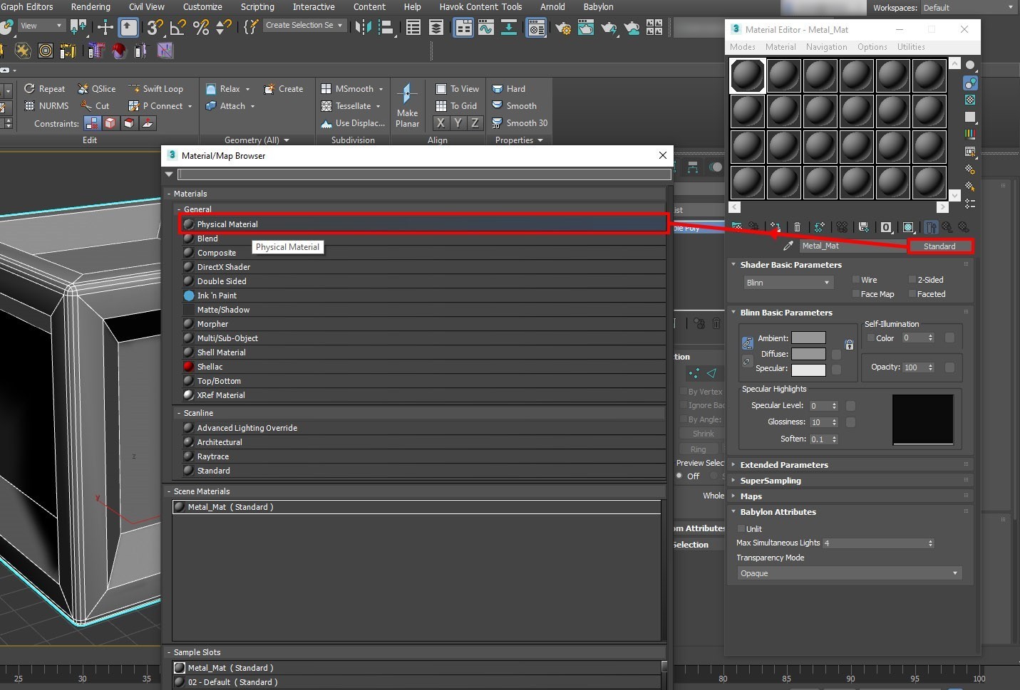 3ds Max 2023 Ajuda, Implementação Parâmetros básicos (Material padrão)