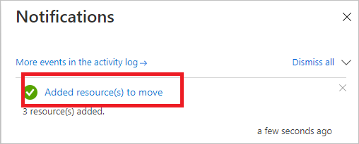 Captura de tela do painel 'Notificações' para confirmar que os recursos foram adicionados com êxito.