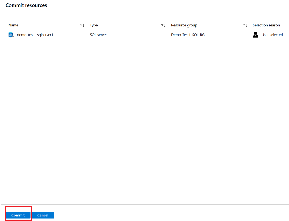Screenshot displays page to commit the SQL Server move.