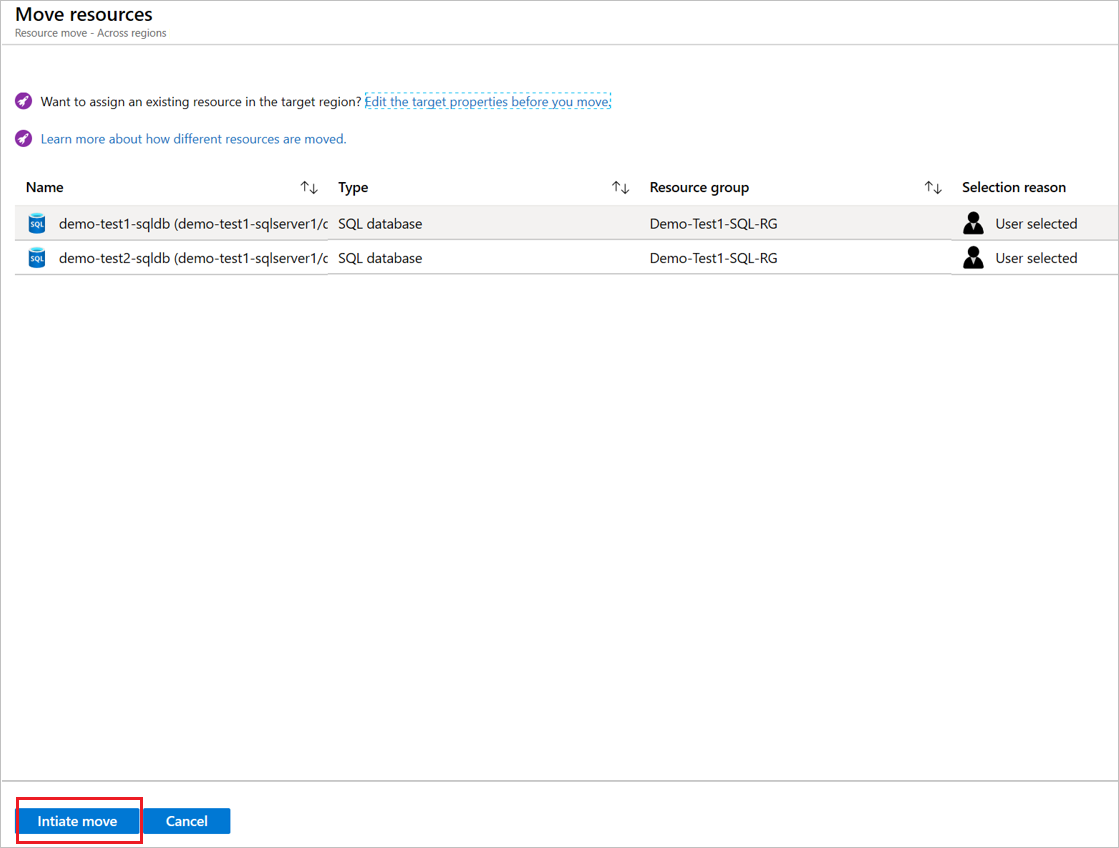 Screenshot displays page to initiate move.