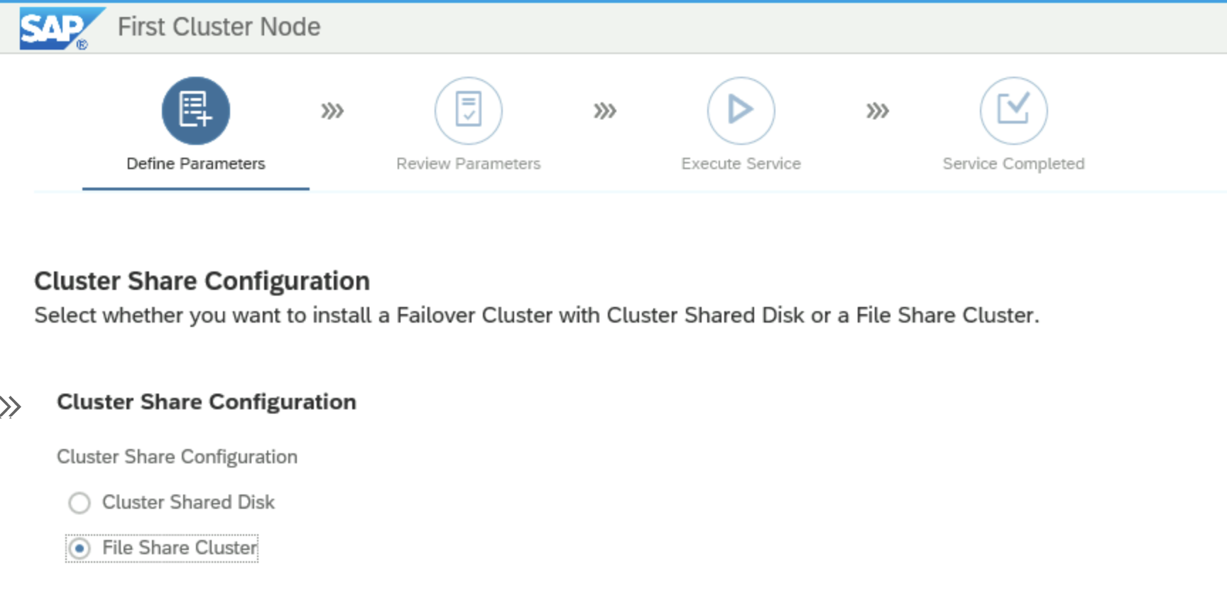 Captura de tela da configuração de Compartilhamento de Cluster
