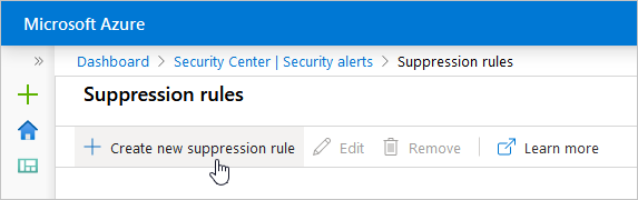Captura de tela do botão Criar regra de supressão na página Regras de supressão.