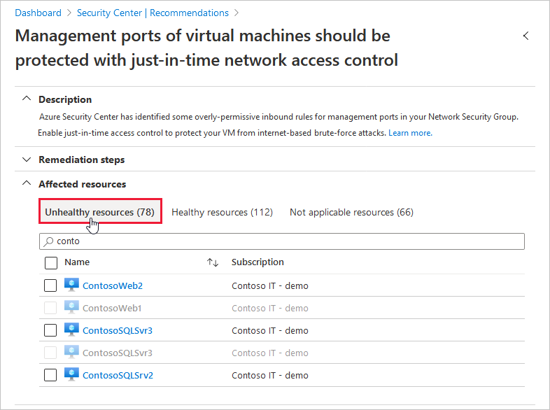 Recomendação de acesso à VM (máquina virtual) JIT (just-in-time).