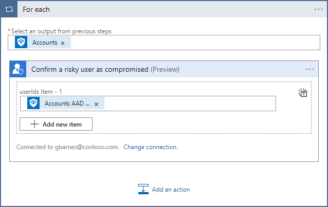 A captura de tela mostra o envio de entidades para a AADIP para confirmar o comprometimento.