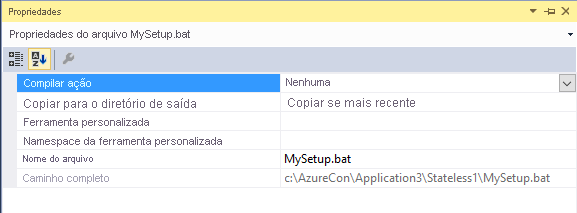 CopyToOutput do Visual Studio para o arquivo em lotes SetupEntryPoint