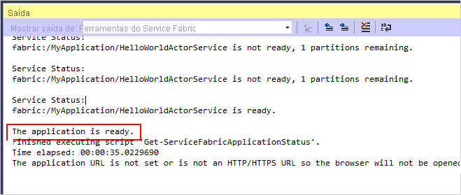 Service Fabric debugging output window