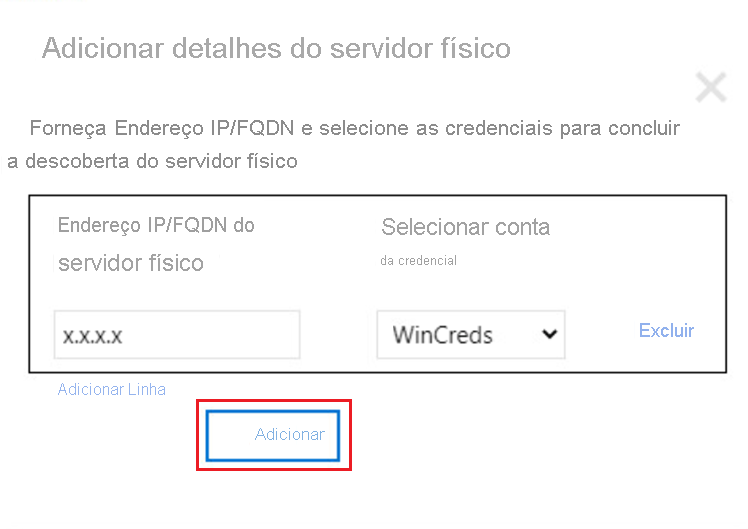 Captura de tela da opção Adicionar detalhes do servidor físico.