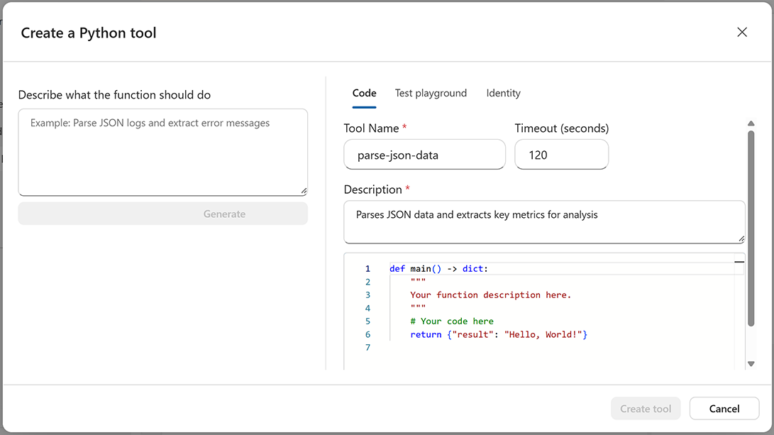 Captura de tela mostrando o formulário da ferramenta Python com o editor de código.
