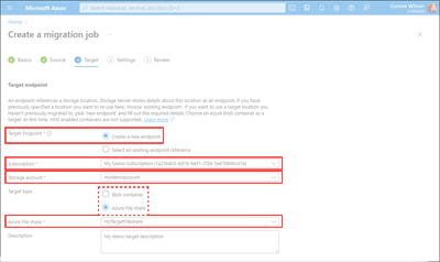 Screen capture of the Target tab illustrating the location of the New Target Endpoint fields.