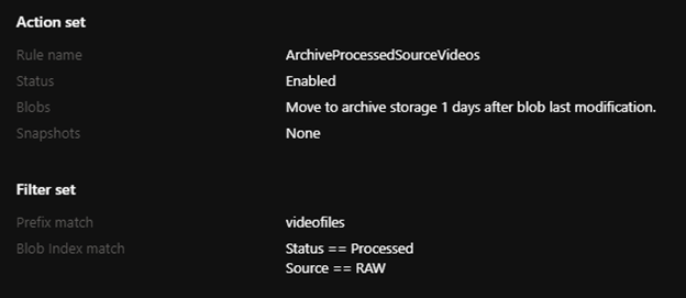 Exemplo de regra de correspondência de índice de blob para gerenciamento de ciclo de vida no portal do Microsoft Azure