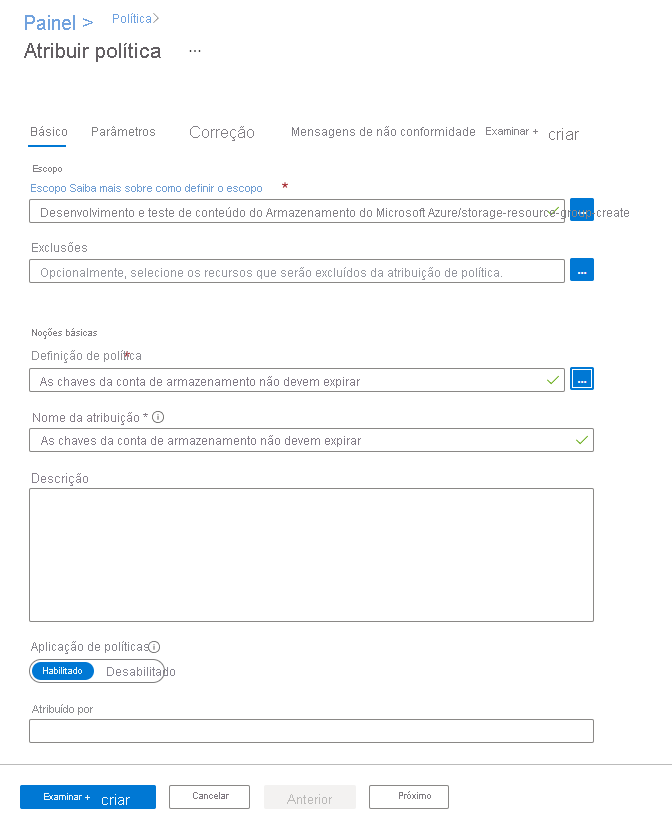 Screenshot showing how to create the policy assignment