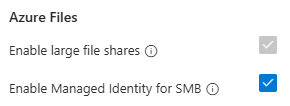 Screenshot que mostra como habilitar uma identidade gerenciada para SMB ao criar uma nova conta de armazenamento usando o Azure portal.