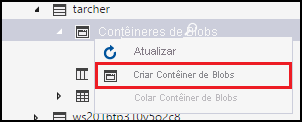 Create blob containers context menu