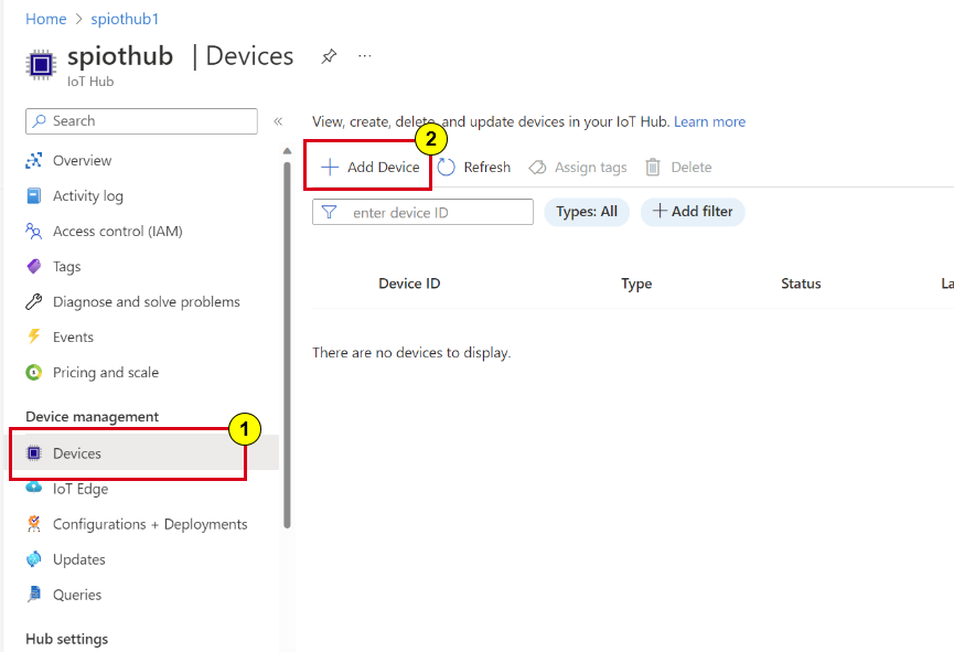 Captura de tela mostrando o botão “Adicionar dispositivo” na página “Dispositivos”.