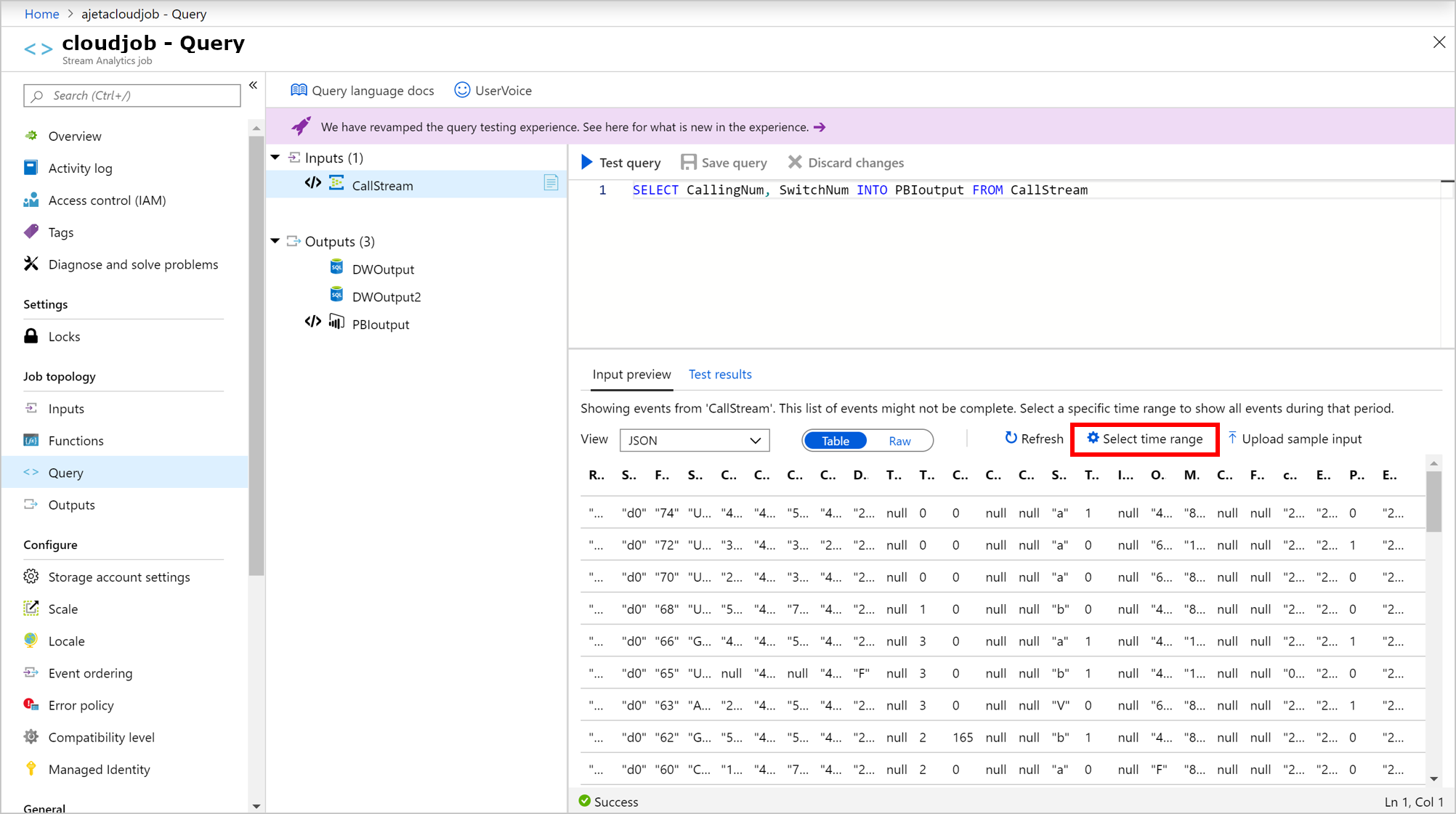 Intervalo de tempo do Azure Stream Analytics para eventos de exemplo de entrada