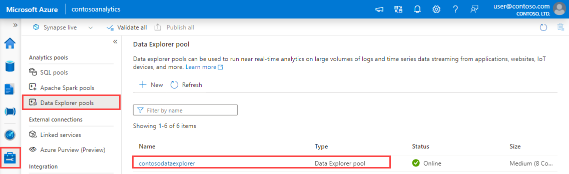 Captura de tela de pools do Data Explorer, mostrando a lista de pools existentes.