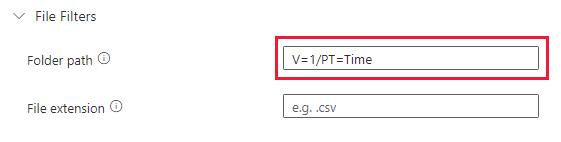 Captura de tela da seleção de ingestão do Azure Data Explorer do caminho da pasta