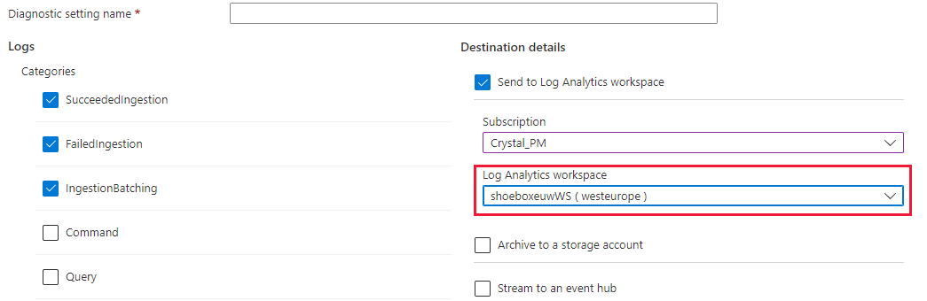 Captura de tela do Workspace da análise de logs do Azure Data Explorer