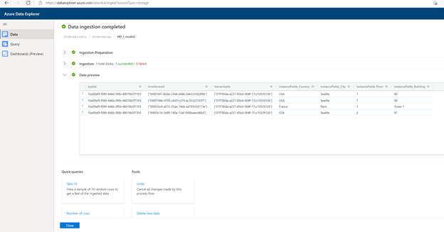 Captura de tela da migração do TSM para o Azure Data Explorer – Ingerir como JSON