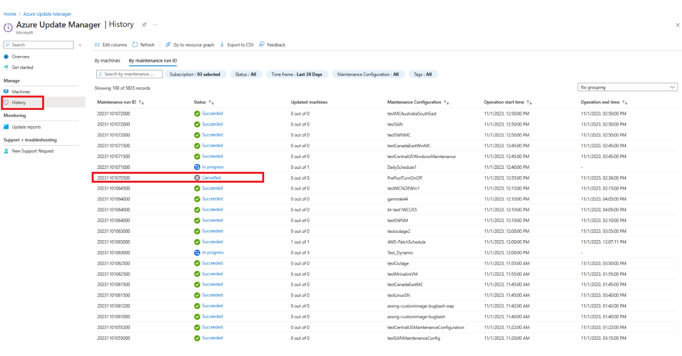 Captura de tela que mostra como visualizar o status de cancelamento.