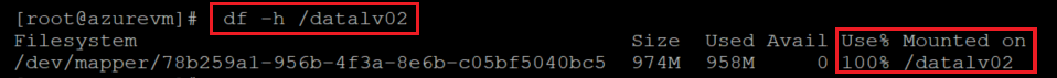 Captura de tela mostrando o código que verifica o tamanho do sistema de arquivos. O comando e o resultado estão realçados.