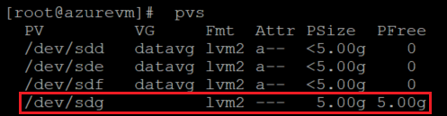 Captura de tela mostrando o código que mostra a lista de volumes físicos. O resultado está realçado.