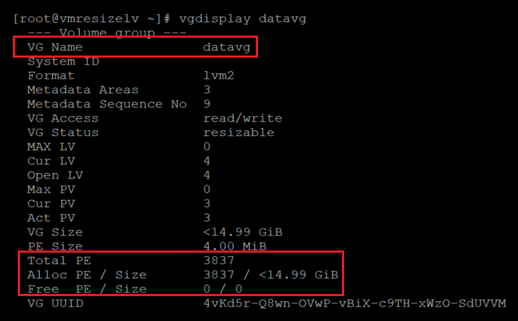 Captura de tela mostrando o código que verifica o tamanho do grupo de volumes. Os resultados estão realçados.