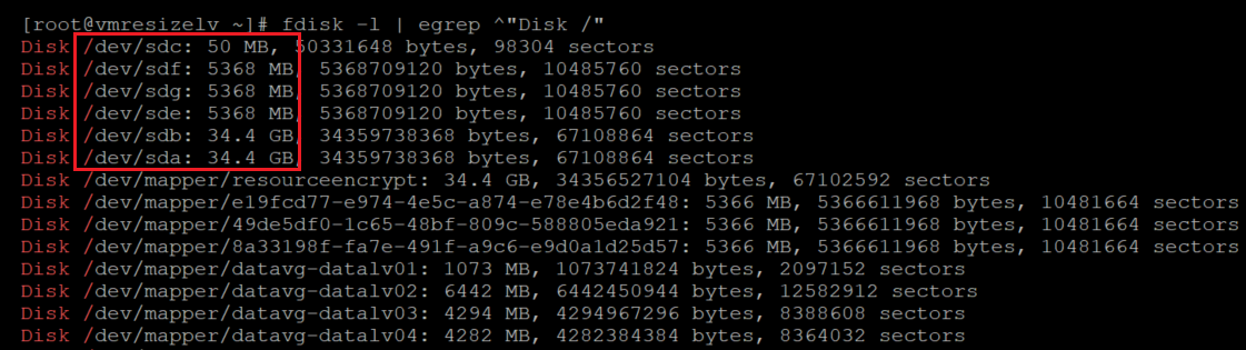 Captura de tela mostrando o código que verifica o tamanho dos discos. O resultado está realçado.