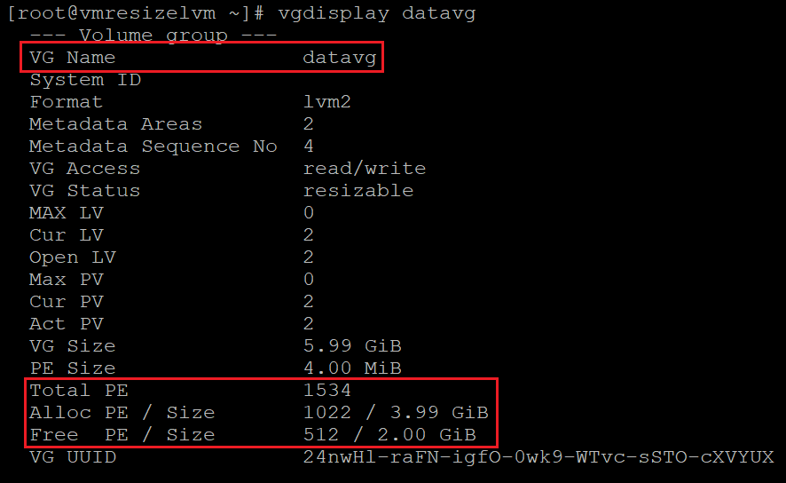 Captura de tela mostrando o código que verifica informações do grupo de volumes. Os resultados estão realçados.